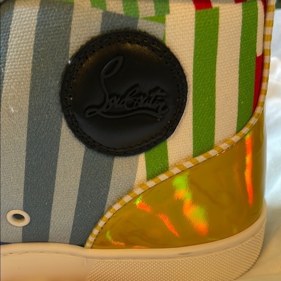 Christian Louboutin Spiked Canvas Printed High Top Sneakers - Picture 9 of 12